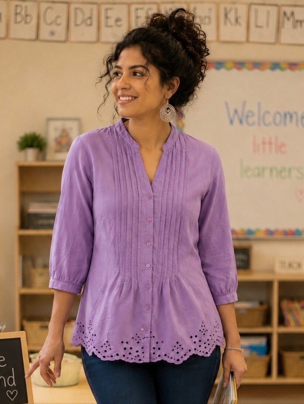 Coldwater Creek Lavender Pintuck Button-Front Tunic
